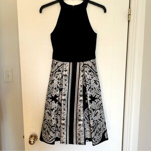 Sleeveless Black and White Knee-length Satin skirt Cocktail Dress